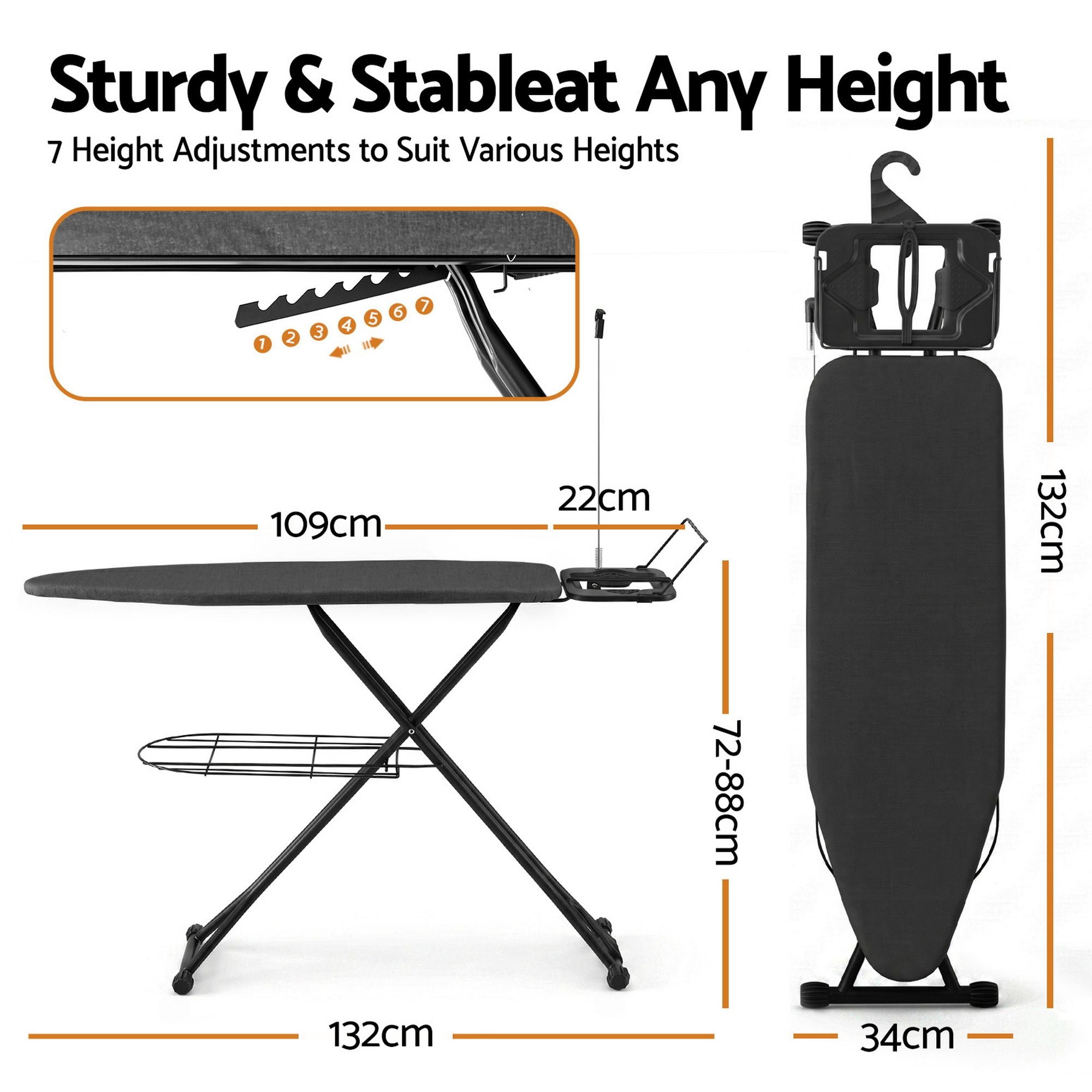 Artiss Foldable Ironing Board with Iron Rest Ironing Board for Laundry Room IRB-STAND-N110-GY