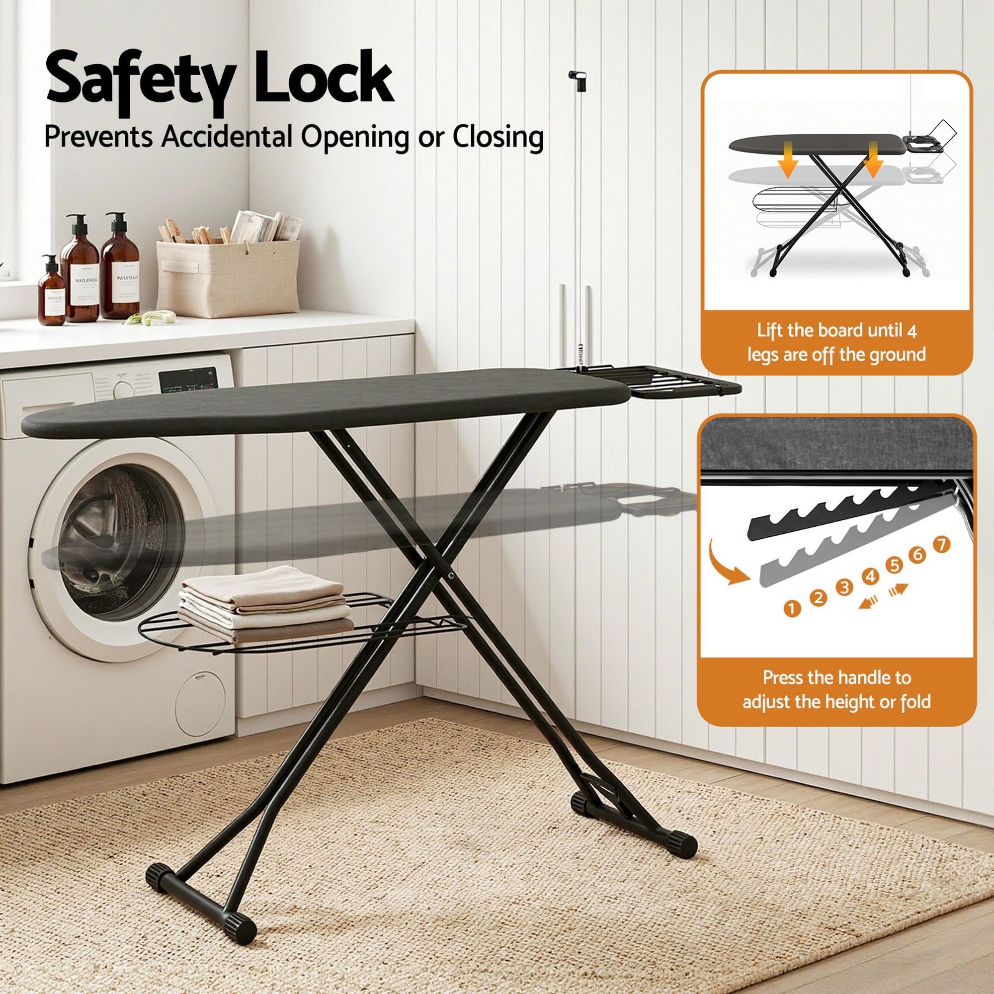 Artiss Foldable Ironing Board with Iron Rest Ironing Board for Laundry Room IRB-STAND-N110-GY