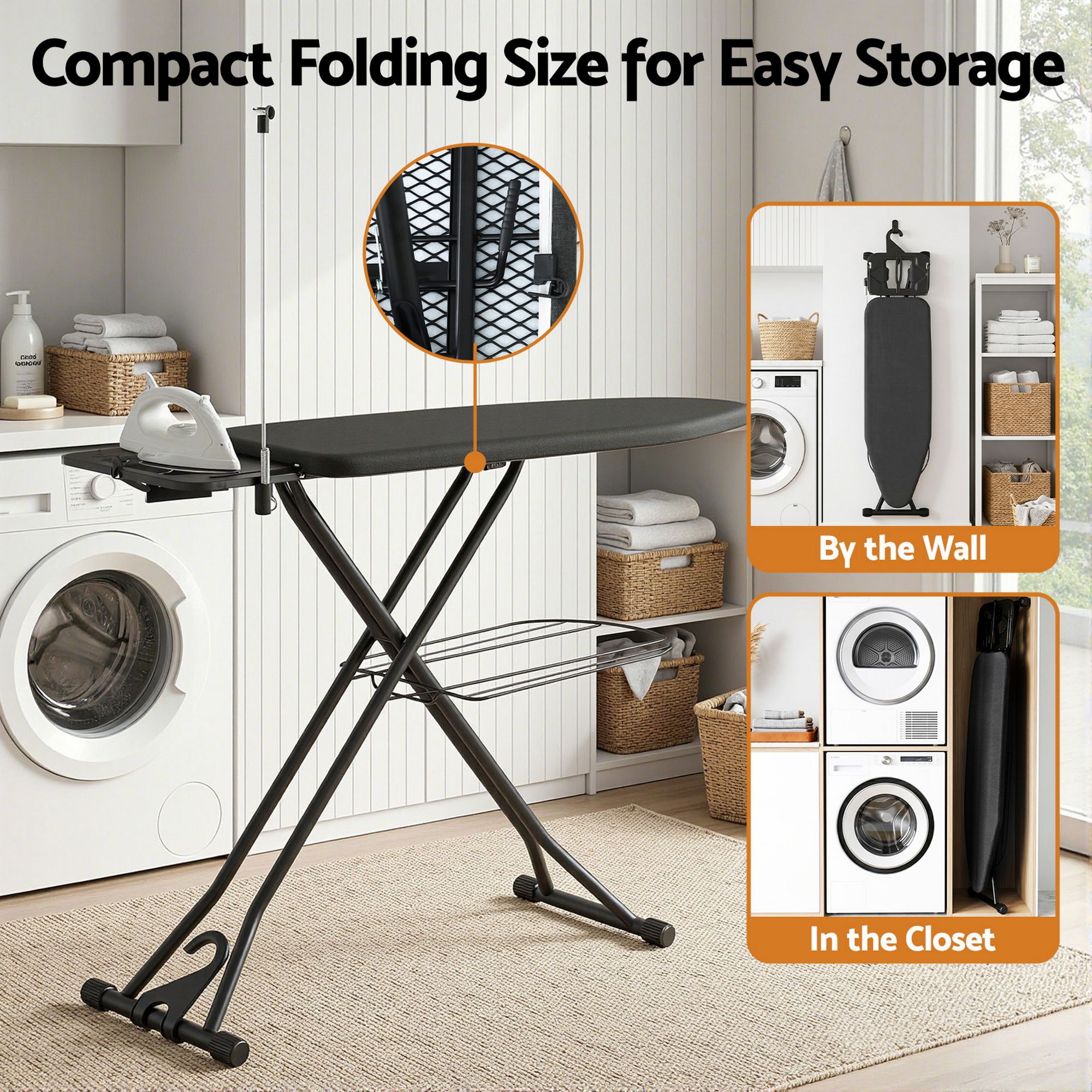 Artiss Foldable Ironing Board with Iron Rest Ironing Board for Laundry Room IRB-STAND-N110-GY