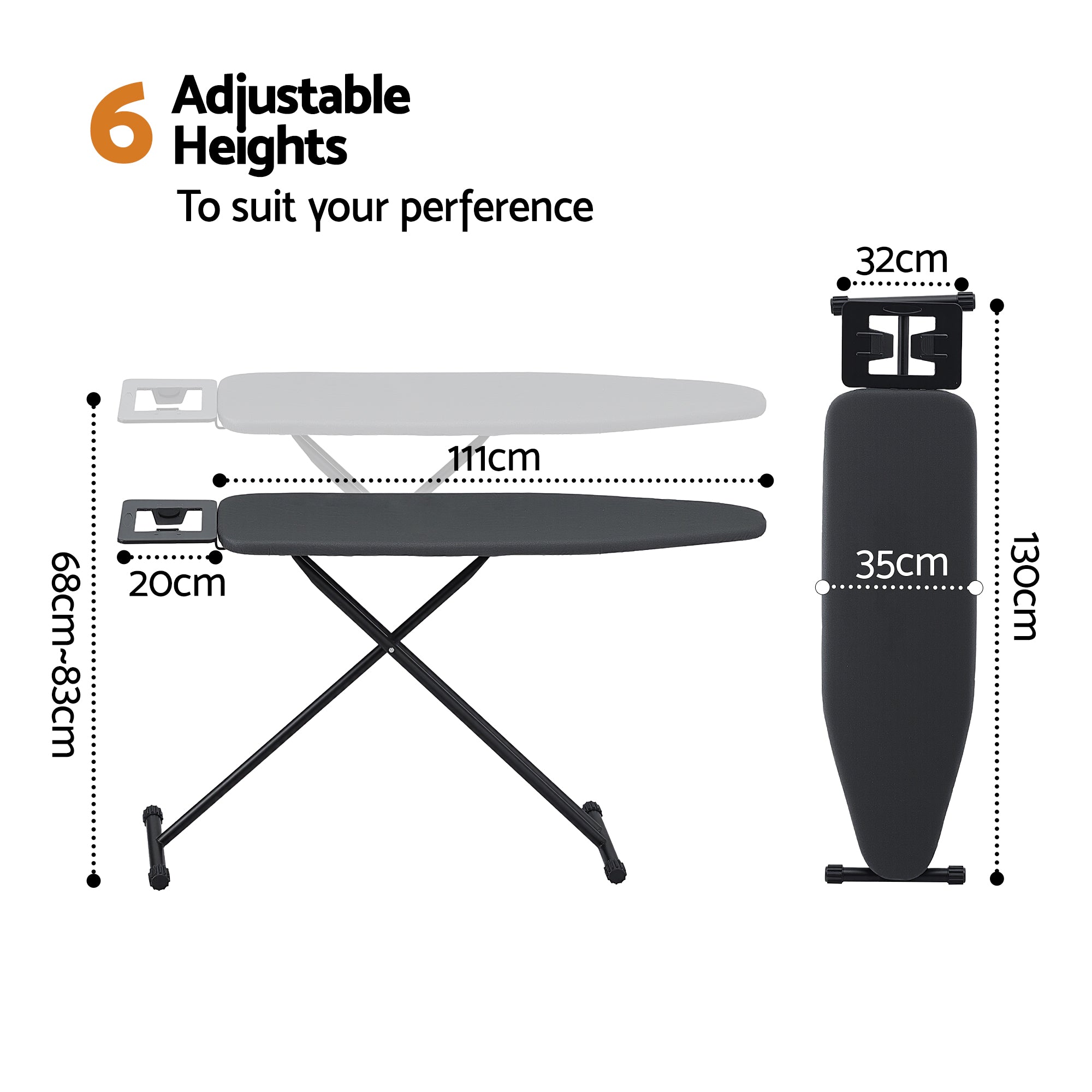Artiss Ironing Board with Iron Rest with 3 Layers Extra Thick Cover Easy Storage IRB-STAND-REP100-BK