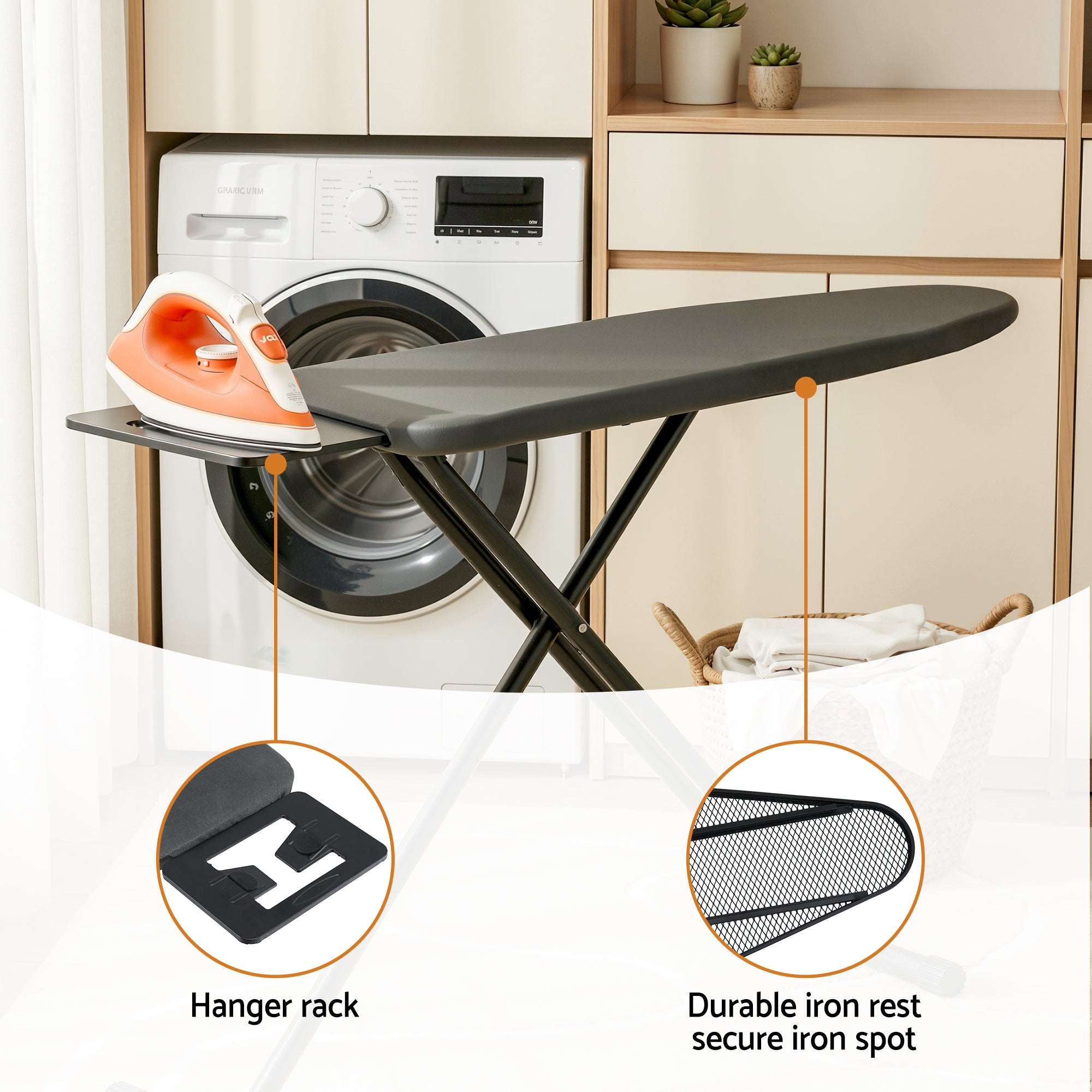 Artiss Ironing Board with Iron Rest with 3 Layers Extra Thick Cover Easy Storage IRB-STAND-REP100-BK