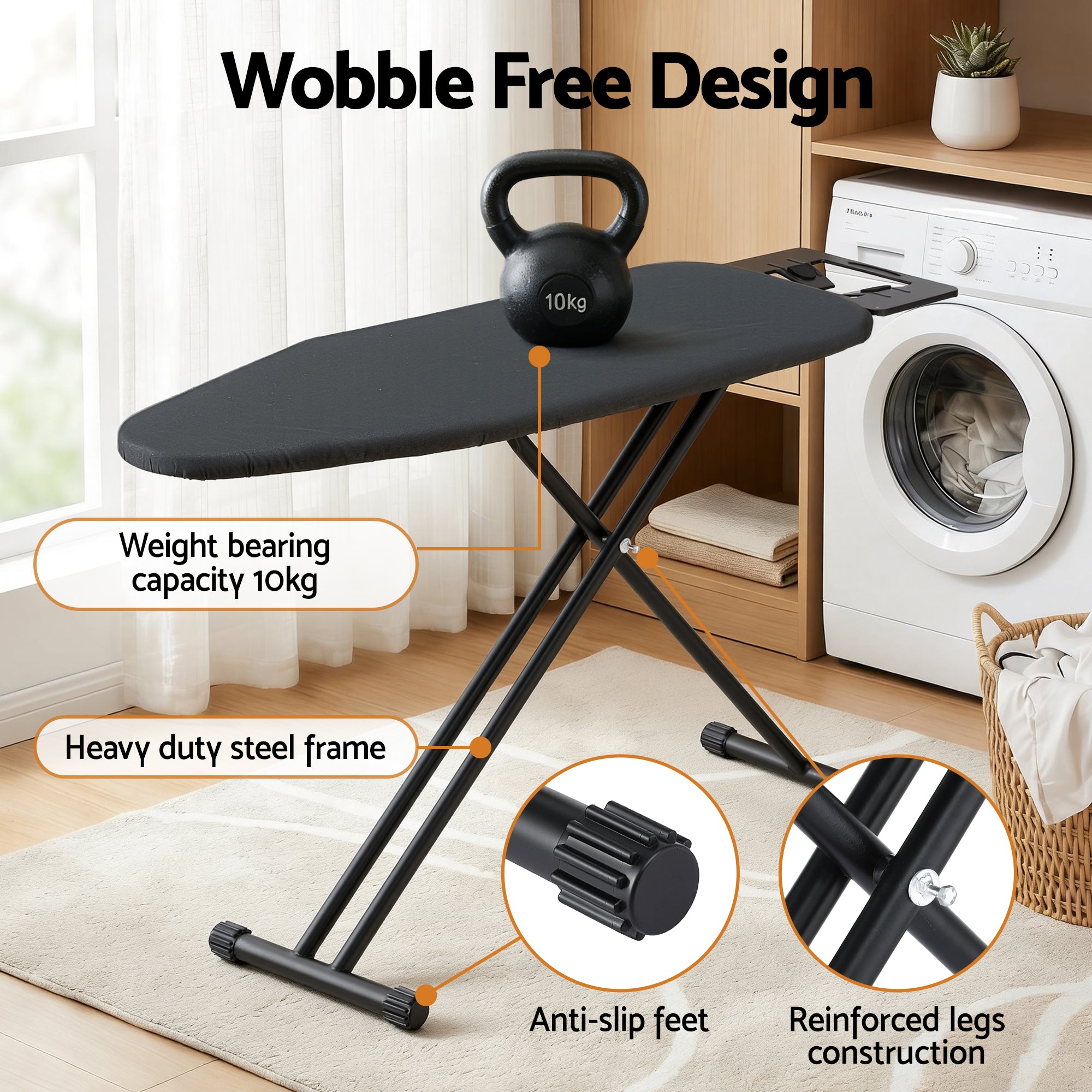 Artiss Ironing Board with Iron Rest with 3 Layers Extra Thick Cover Easy Storage IRB-STAND-REP100-BK