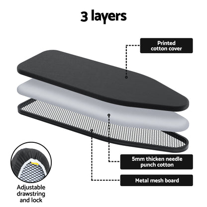 Artiss Ironing Board with Iron Rest with 3 Layers Extra Thick Cover Easy Storage IRB-STAND-REP100-BK