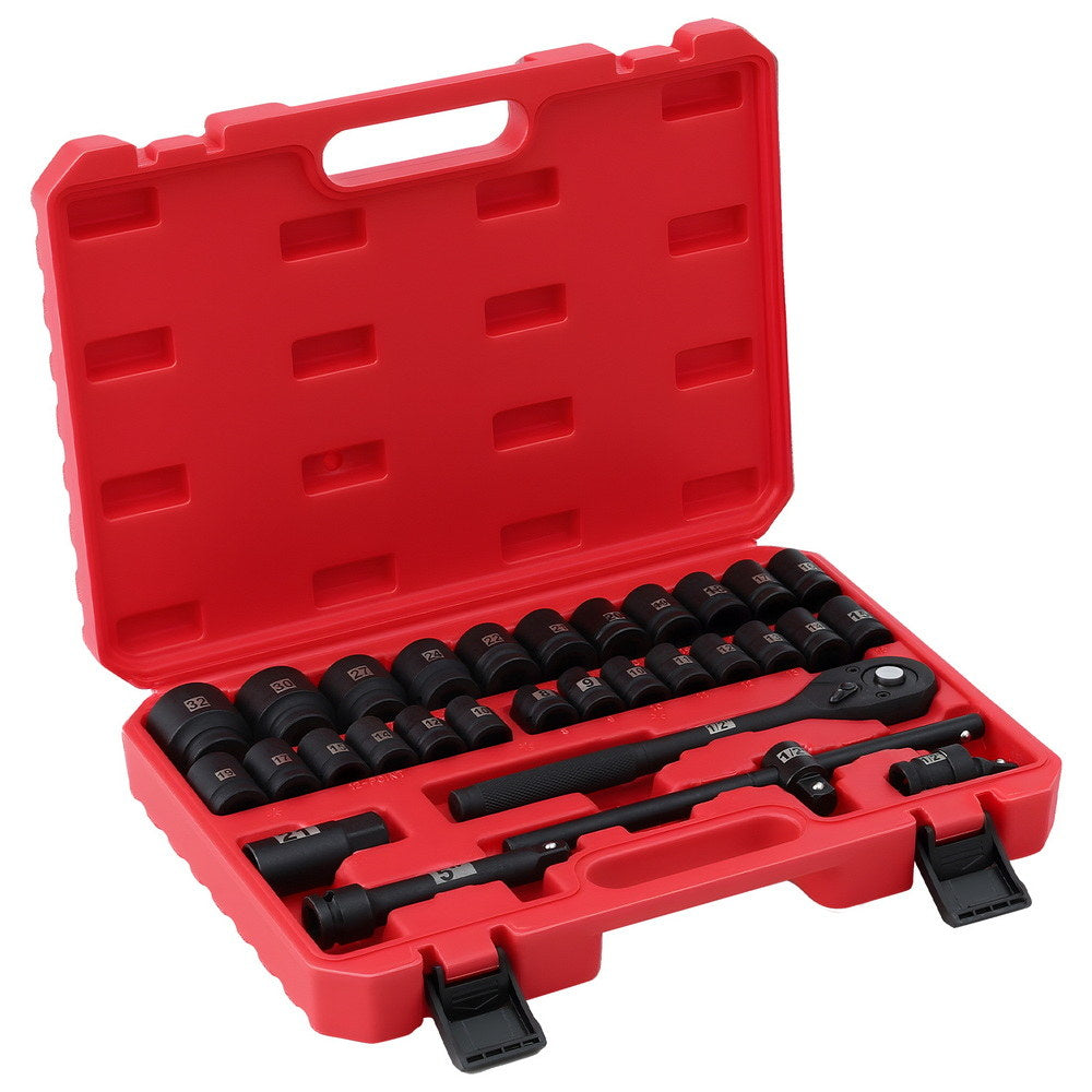 Giantz 30Pc 1/2" Drive Socket Set Cr-V Steel 8-32mm Workshop Repair ISC-30-BK