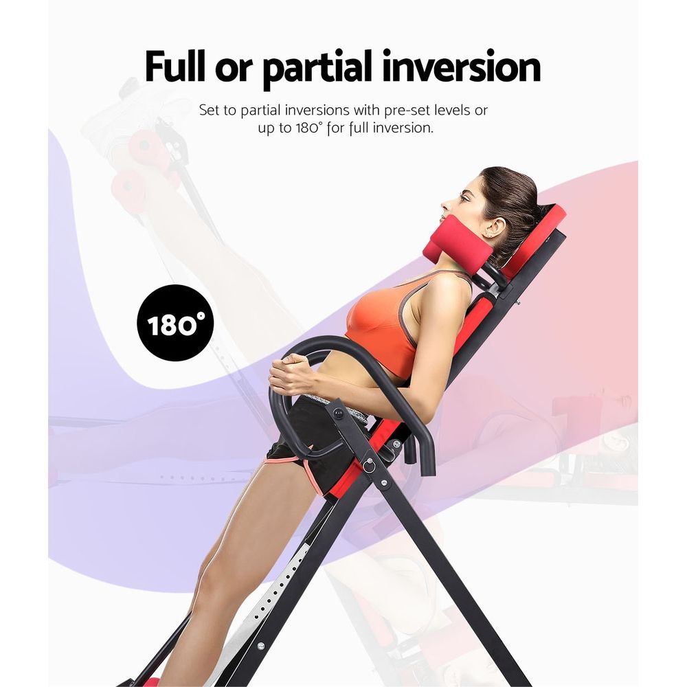 Everfit Inversion Table Gravity Exercise Inverter Back Stretcher Home Gym Red IVT-6314-RD-BK