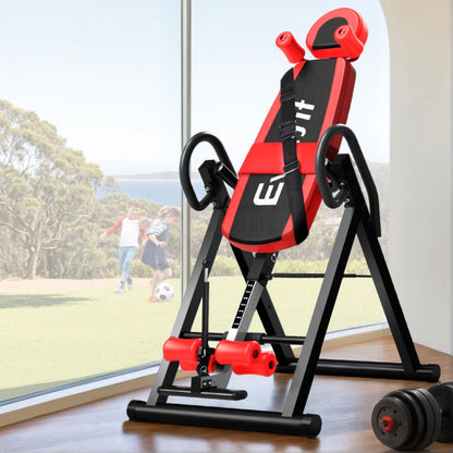 Everfit Inversion Table Gravity Exercise Inverter Back Stretcher Home Gym Red IVT-6314-RD-BK
