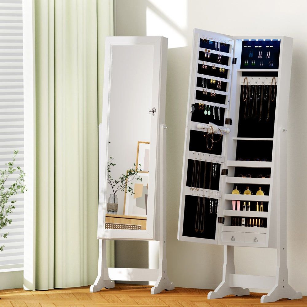 Artiss Jewellery Cabinet Mirror Free Standing JC-STAND-LED-2D-WH