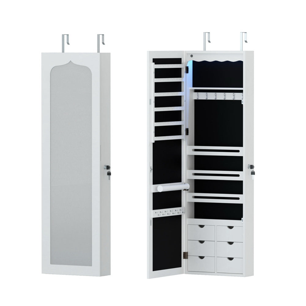 Artiss Jewellery Cabinet LED Mirror Lockable JC-WM-LED-120-WH