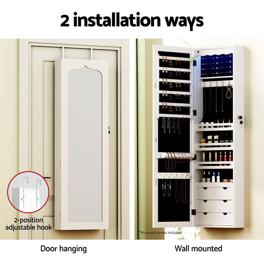 Artiss Jewellery Cabinet LED Mirror Lockable JC-WM-LED-120-WH