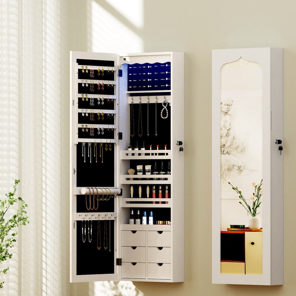 Artiss Jewellery Cabinet LED Mirror Lockable JC-WM-LED-120-WH