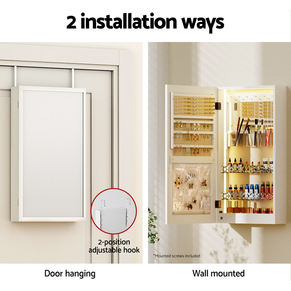 Artiss Jewellery Cabinet Mirror Door Wall Mount JC-WM-LED-60-WH