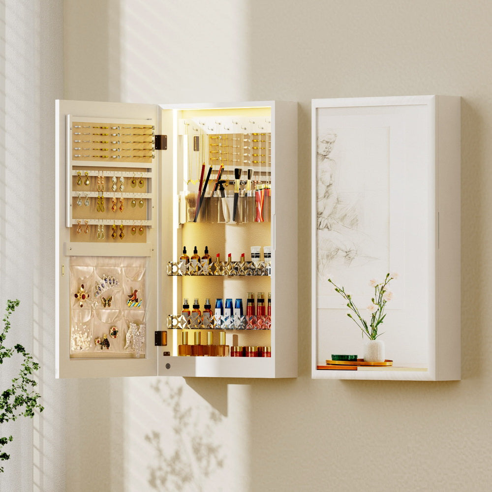 Artiss Jewellery Cabinet Mirror Door Wall Mount JC-WM-LED-60-WH
