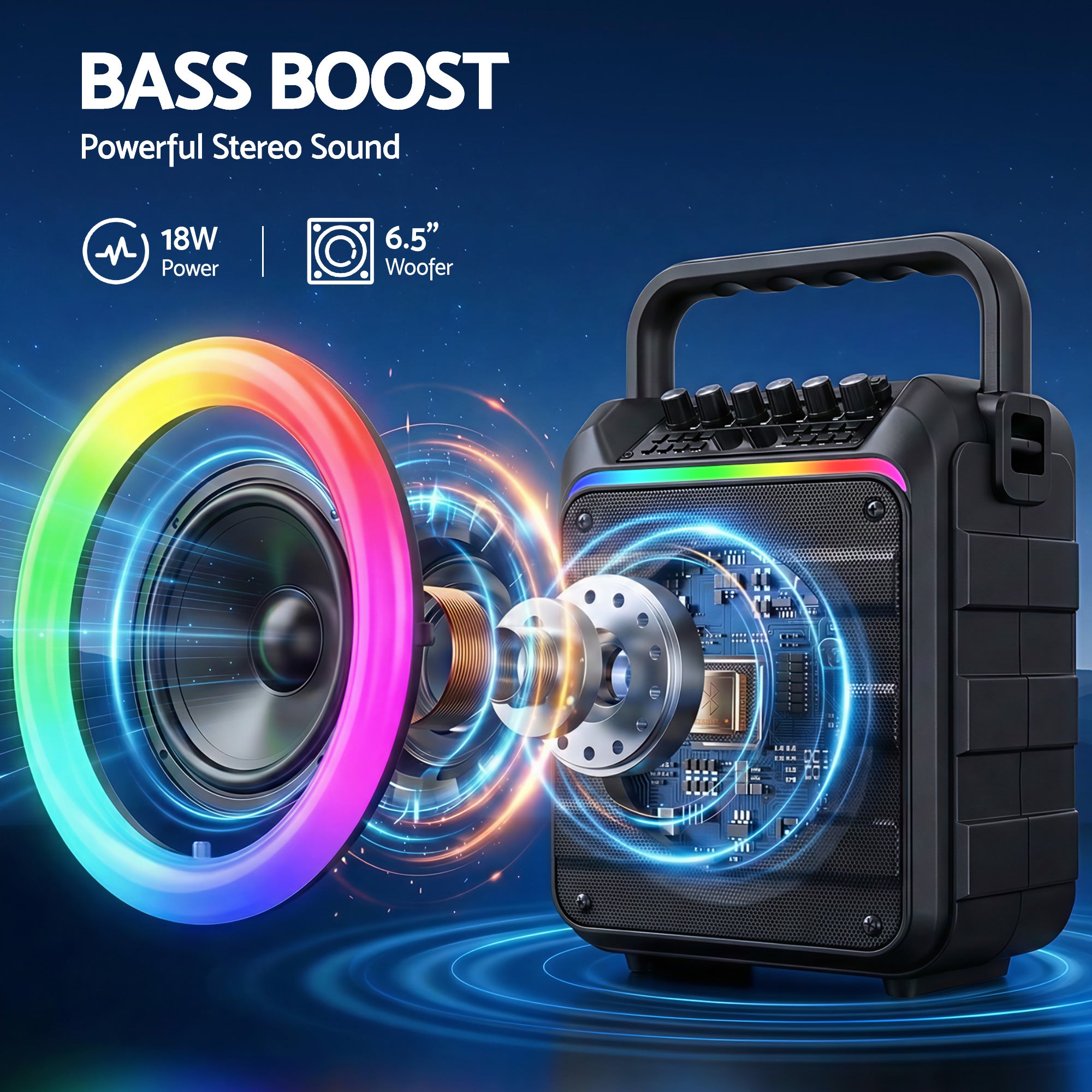 Alpha Portable Karaoke Machine with 2 Wireless Microphones Bluetooth 5.3 KAM-18W-BK