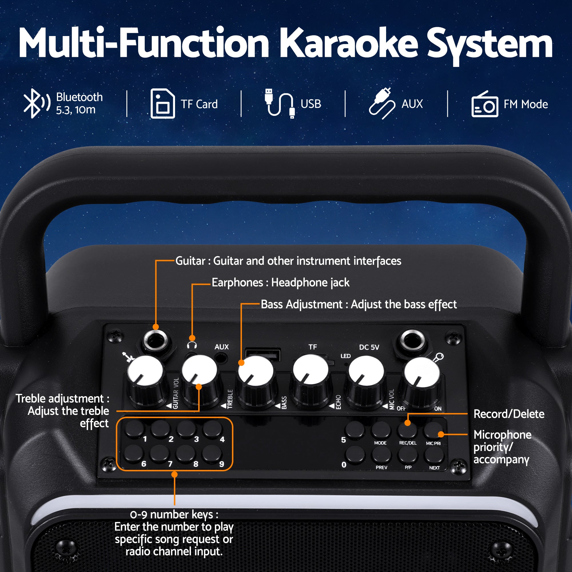 Alpha Portable Karaoke Machine with 2 Wireless Microphones Bluetooth 5.3 KAM-18W-BK