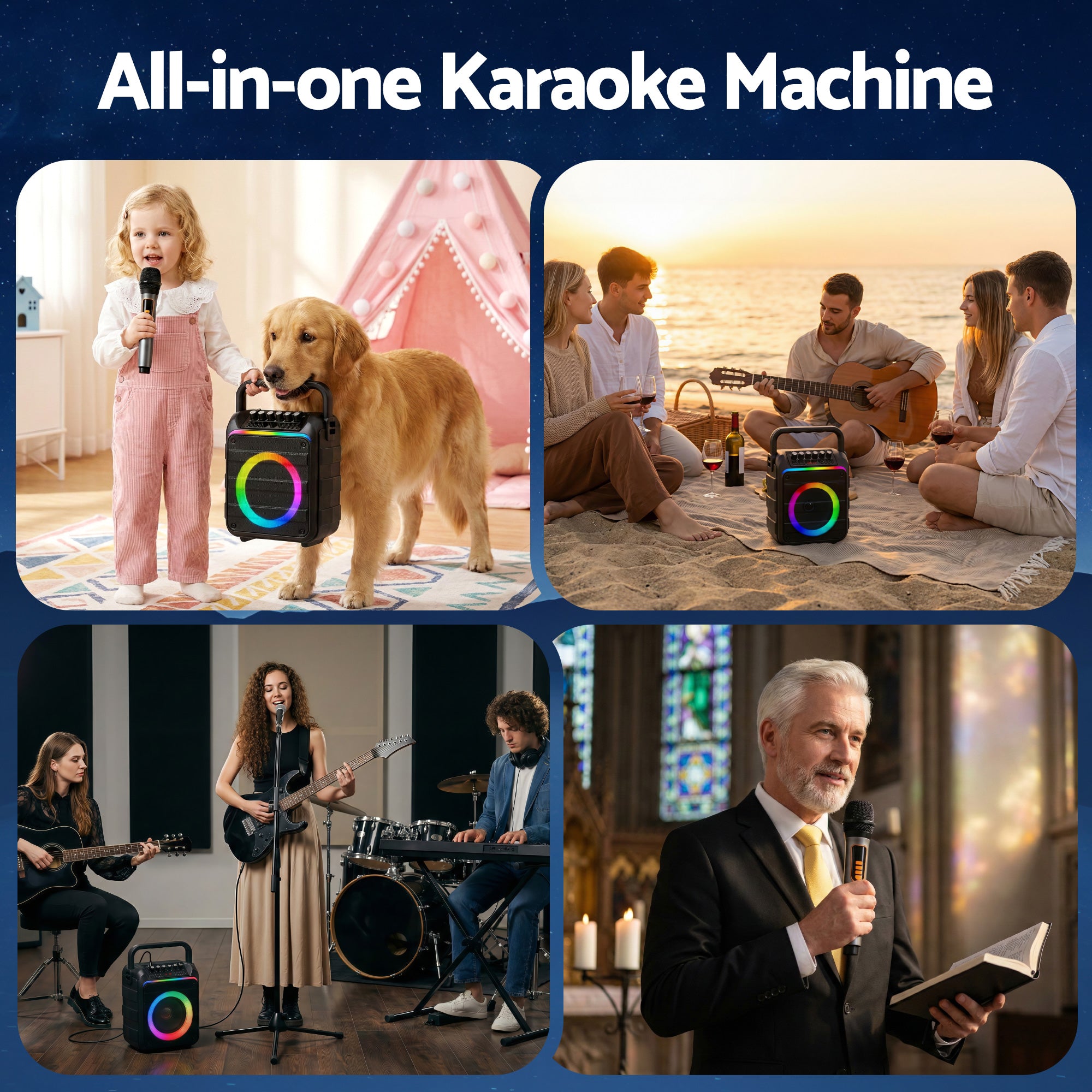 Alpha Portable Karaoke Machine with 2 Wireless Microphones Bluetooth 5.3 KAM-18W-BK