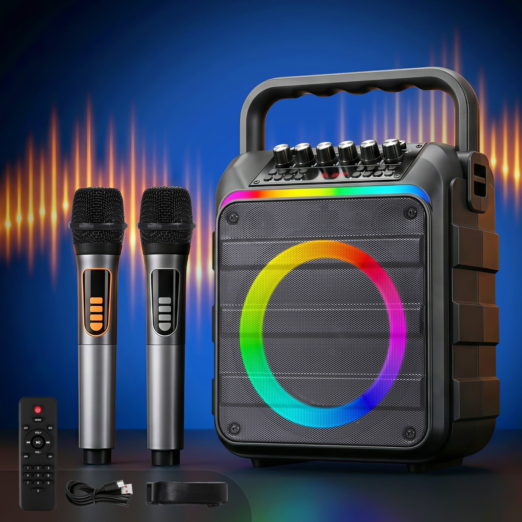 Alpha Portable Karaoke Machine with 2 Wireless Microphones Bluetooth 5.3 KAM-18W-BK