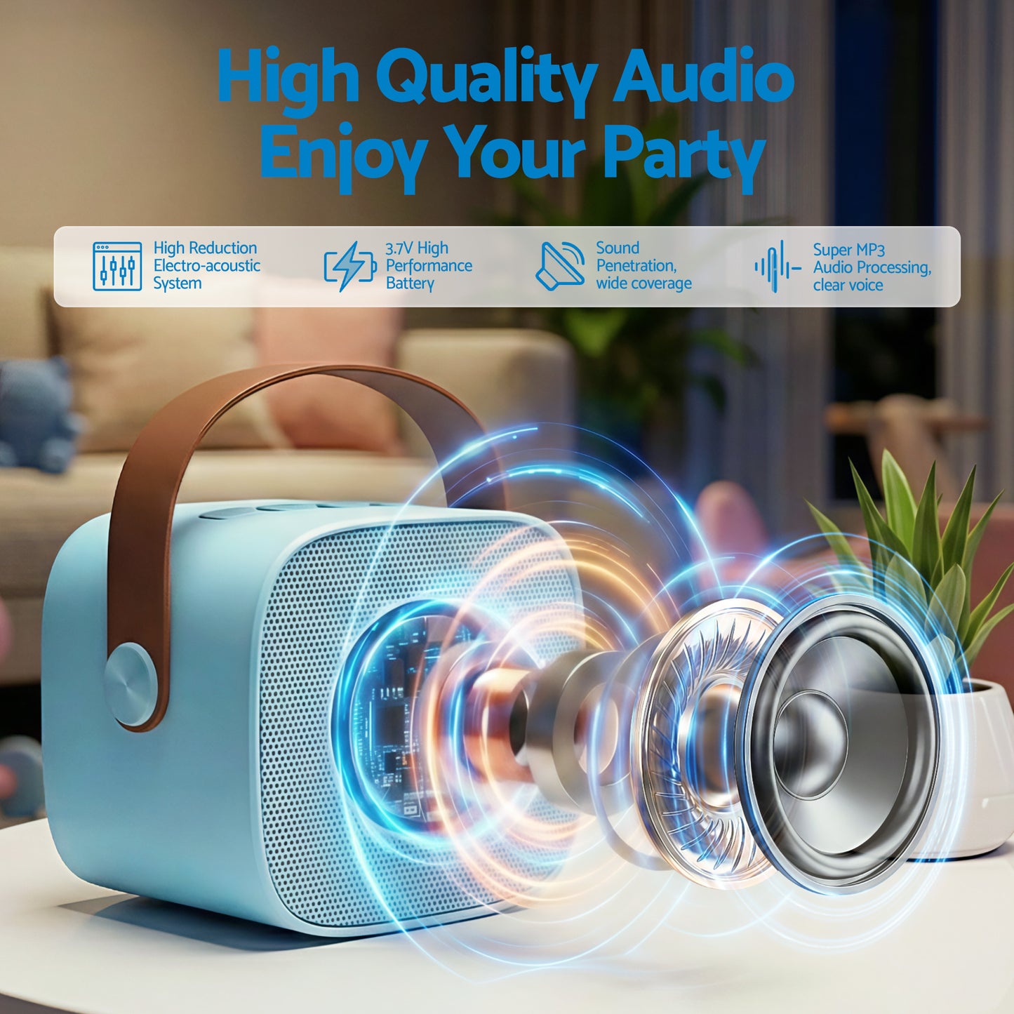 Alpha Mini Portable Karaoke Machine for Adults Kids with 2 Wireless Microphones KAM-6W-BL