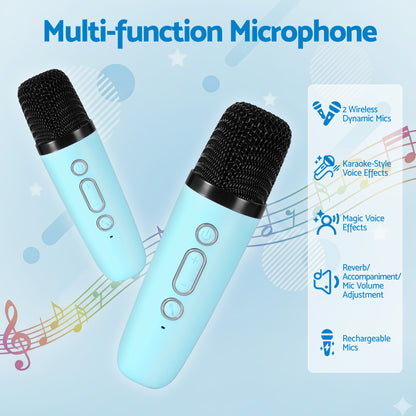 Alpha Mini Portable Karaoke Machine for Adults Kids with 2 Wireless Microphones KAM-6W-BL