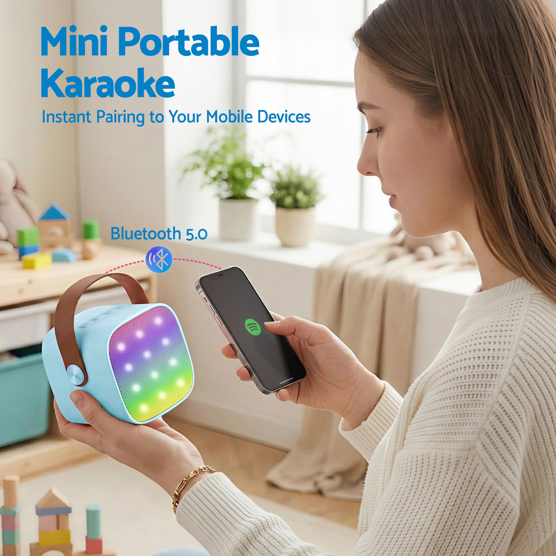 Alpha Mini Portable Karaoke Machine for Adults Kids with 2 Wireless Microphones KAM-6W-BL