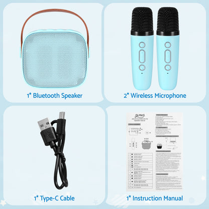 Alpha Mini Portable Karaoke Machine for Adults Kids with 2 Wireless Microphones KAM-6W-BL