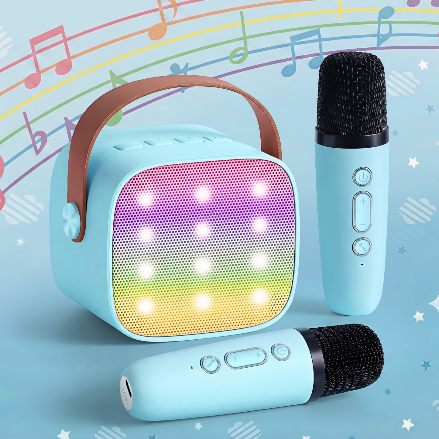Alpha Mini Portable Karaoke Machine for Adults Kids with 2 Wireless Microphones KAM-6W-BL