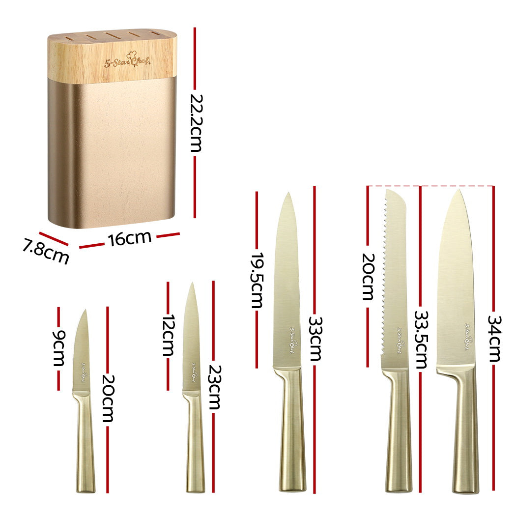 5-Star Chef 6PCS Kitchen Knife Set Stainless Steel Nonstick Block Chef Sharp KBS-430H-6-AGD