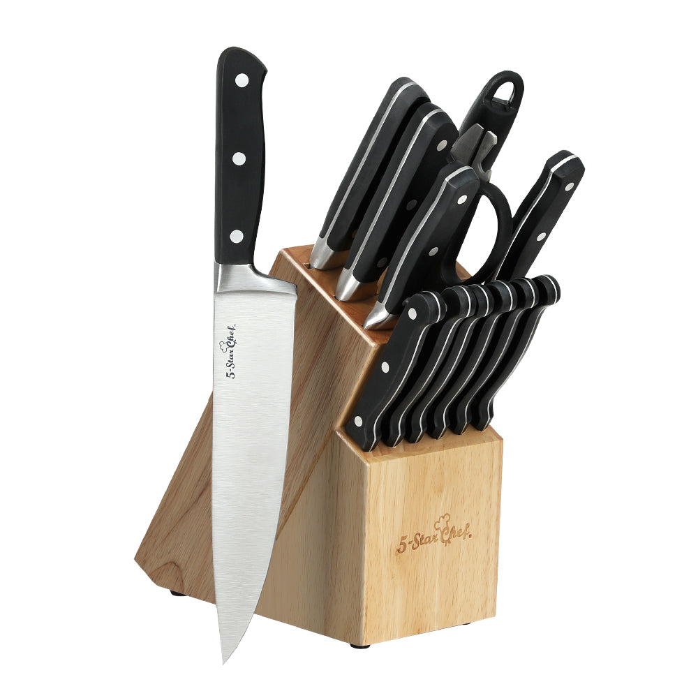 5-Star Chef 14PCS Kitchen Knife Set Stainless Steel Non-stick with Sharpener KBS-ABS430-14-BK