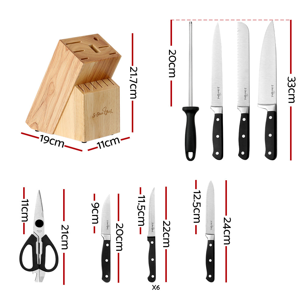 5-Star Chef 14PCS Kitchen Knife Set Stainless Steel Non-stick with Sharpener KBS-ABS430-14-BK