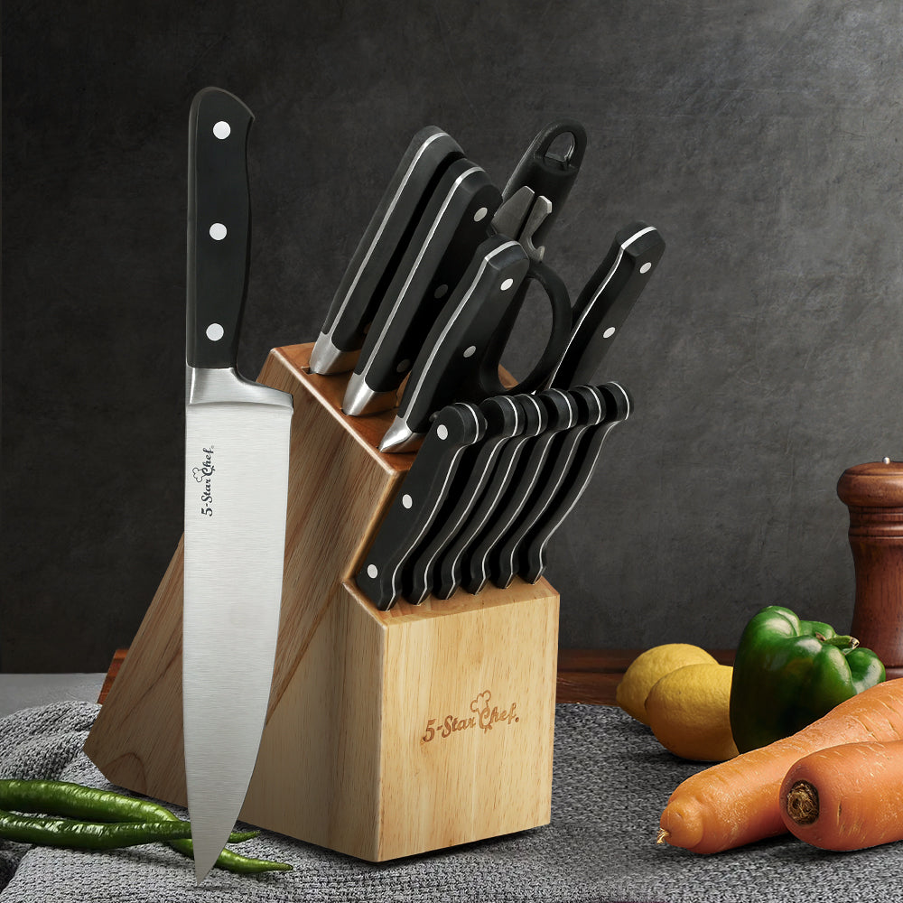 5-Star Chef 14PCS Kitchen Knife Set Stainless Steel Non-stick with Sharpener KBS-ABS430-14-BK