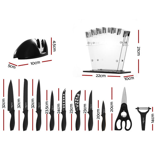 5-Star Chef 17PCS Kitchen Knife Set Stainless Steel Non-stick with Sharpener KBS-PP-17-ABK