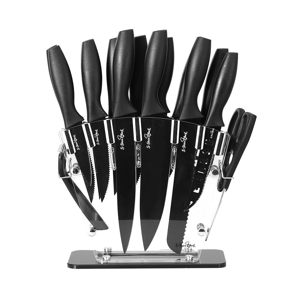 5-Star Chef 17PCS Kitchen Knife Set Stainless Steel Non-stick with Sharpener KBS-PP-17-ABK