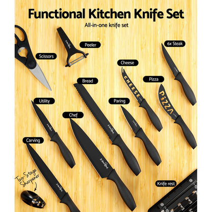 5-Star Chef 17PCS Kitchen Knife Set Stainless Steel Non-stick with Sharpener KBS-PP-17-ABK