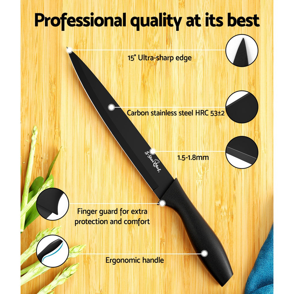 5-Star Chef 17PCS Kitchen Knife Set Stainless Steel Non-stick with Sharpener KBS-PP-17-ABK