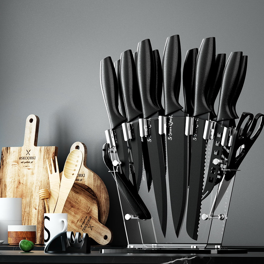 5-Star Chef 17PCS Kitchen Knife Set Stainless Steel Non-stick with Sharpener KBS-PP-17-ABK
