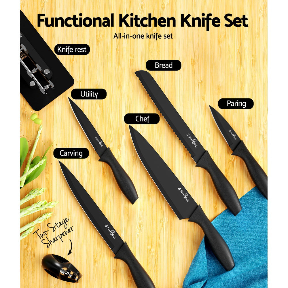 5-Star Chef 7PCS Kitchen Knife Set Stainless Steel Non-stick with Sharpener KBS-PP-7-ABK