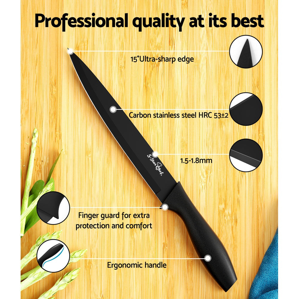 5-Star Chef 7PCS Kitchen Knife Set Stainless Steel Non-stick with Sharpener KBS-PP-7-ABK