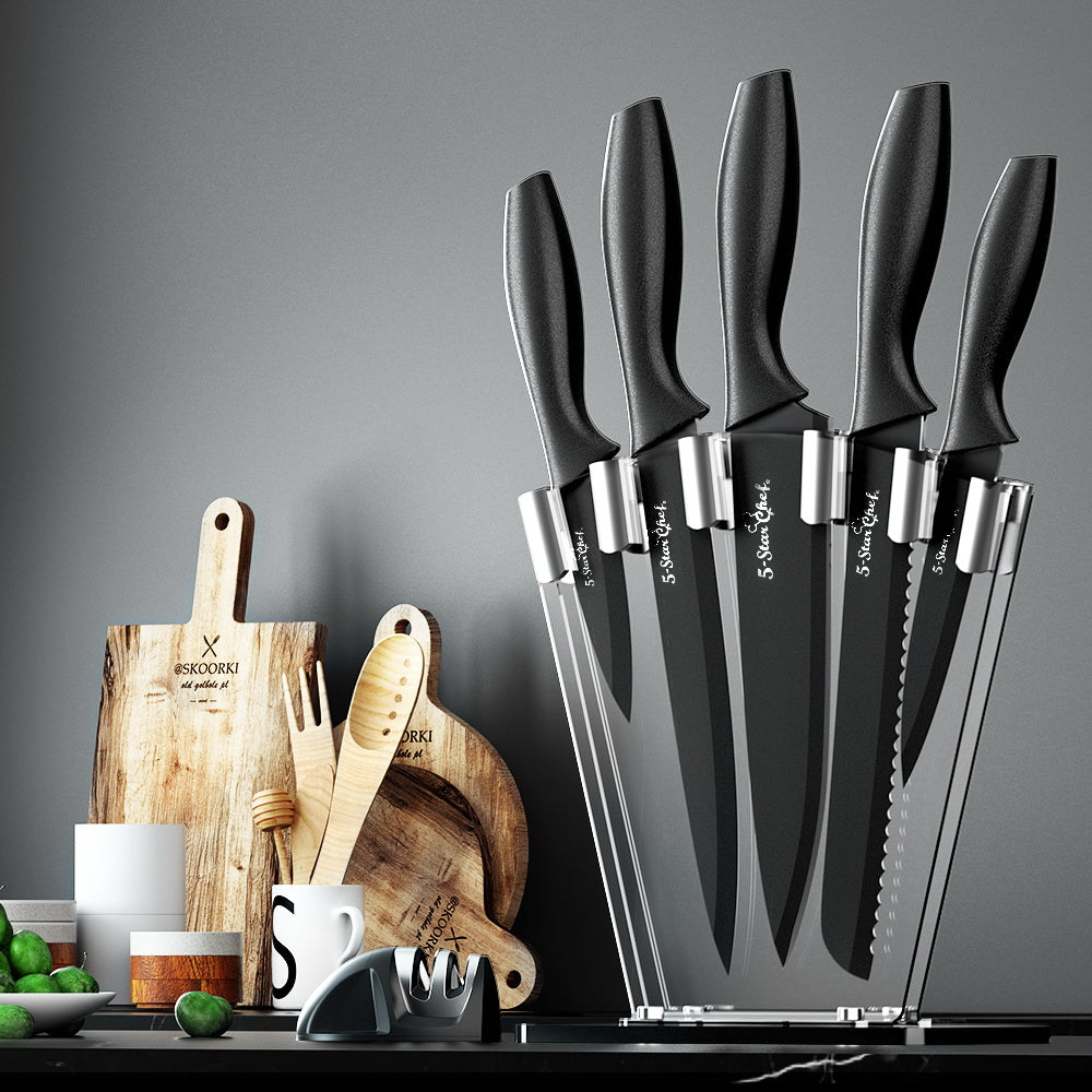 5-Star Chef 7PCS Kitchen Knife Set Stainless Steel Non-stick with Sharpener KBS-PP-7-ABK