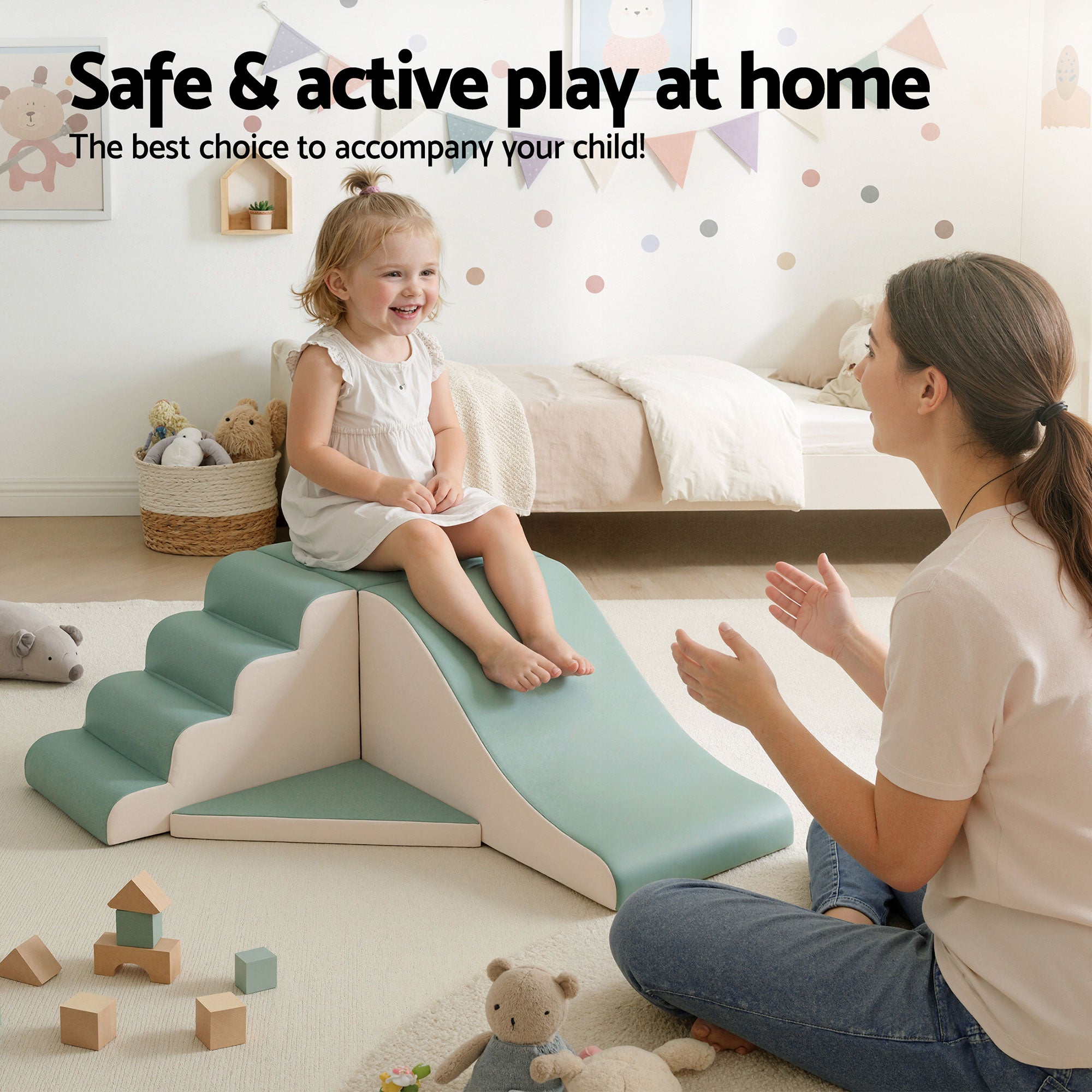 Keezi Kids Climbing Blocks 4-Piece Foam Toddler Playset Soft Indoor Climbing Toy Rocker KCB-4IN1-GN