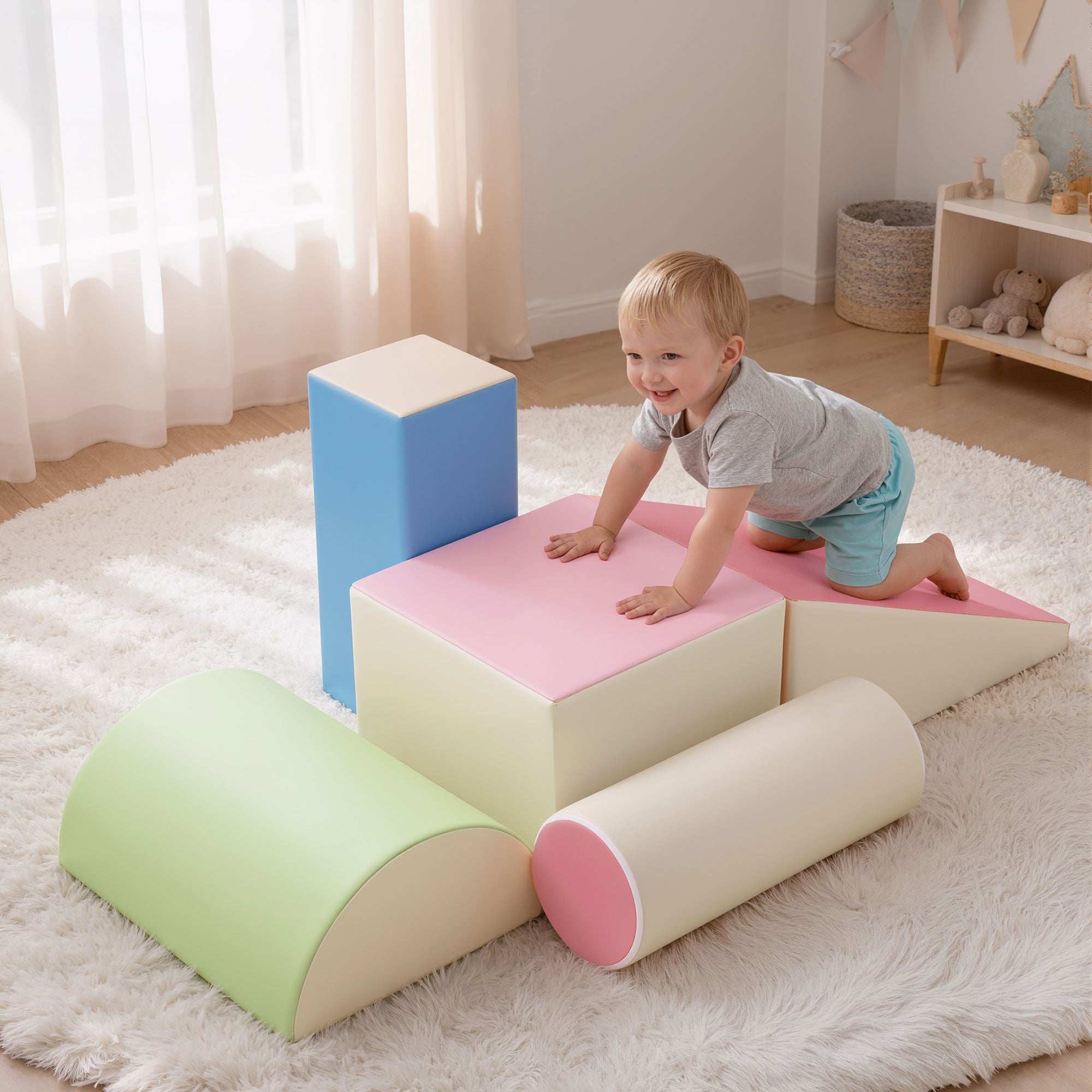 Keezi Kids Climbing Blocks 5-Piece Foam Toddler Playset Soft Indoor Climbing Toy Rocker KCB-5IN1-CLF-AB