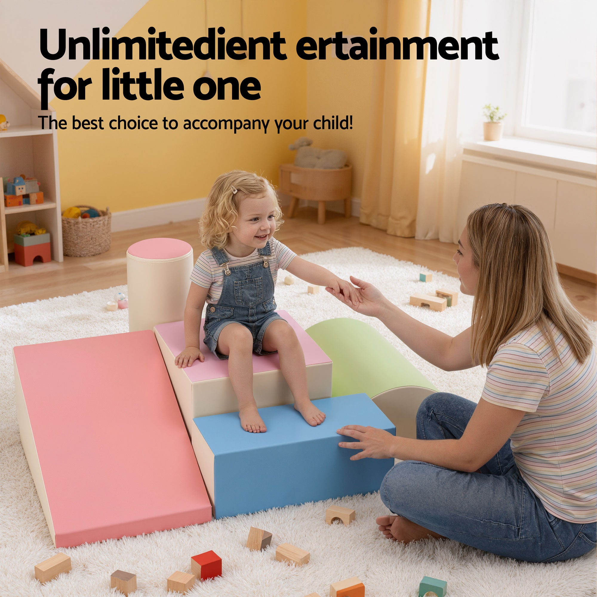 Keezi Kids Climbing Blocks 5-Piece Foam Toddler Playset Soft Indoor Climbing Toy Rocker KCB-5IN1-CLF-AB