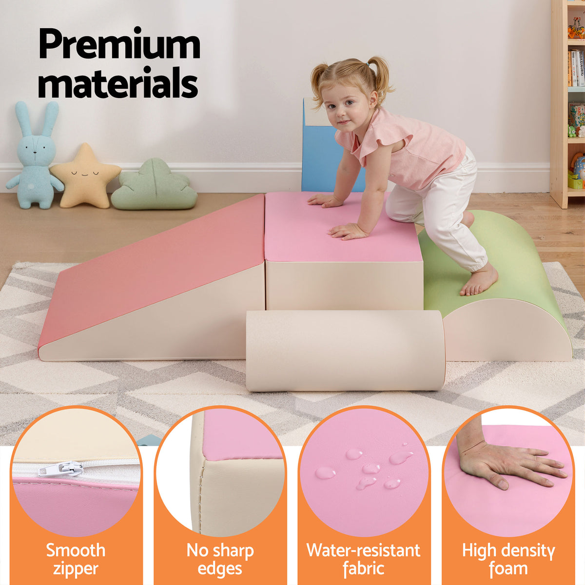 Keezi Kids Climbing Blocks 5-Piece Foam Toddler Playset Soft Indoor Climbing Toy Rocker KCB-5IN1-CLF-AB