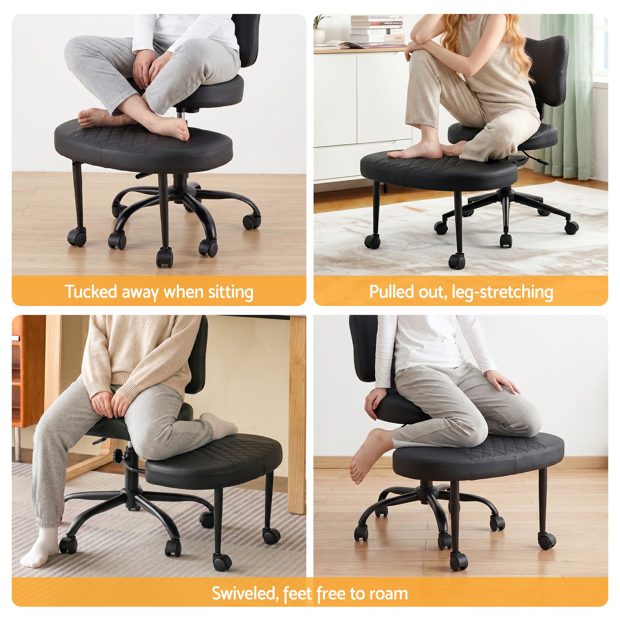 Artiss Cross Legged Kneeling Chair Adjustable Meditation Ergonomic Office Seat KCHAIR-PU-2019-BK