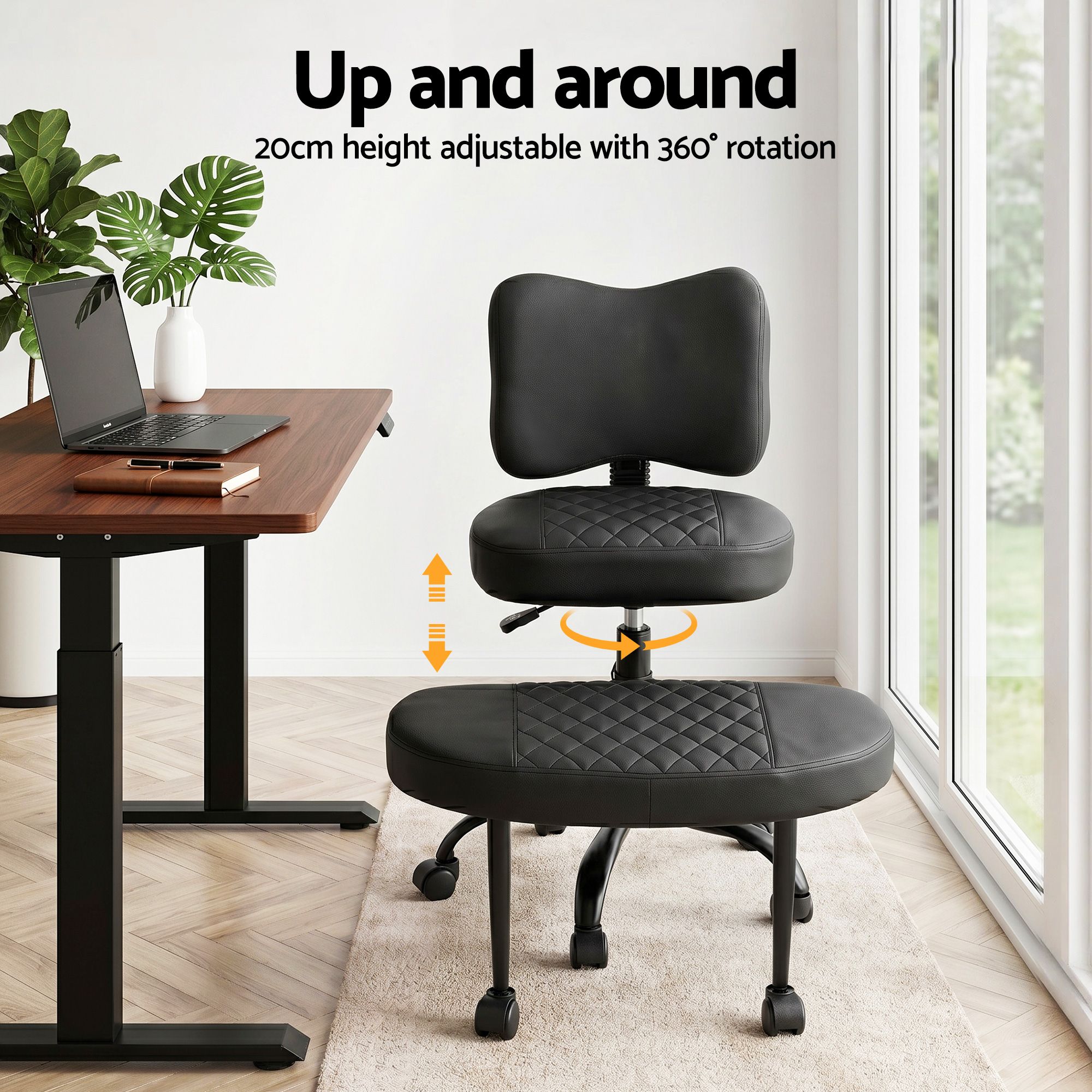 Artiss Cross Legged Kneeling Chair Adjustable Meditation Ergonomic Office Seat KCHAIR-PU-2019-BK