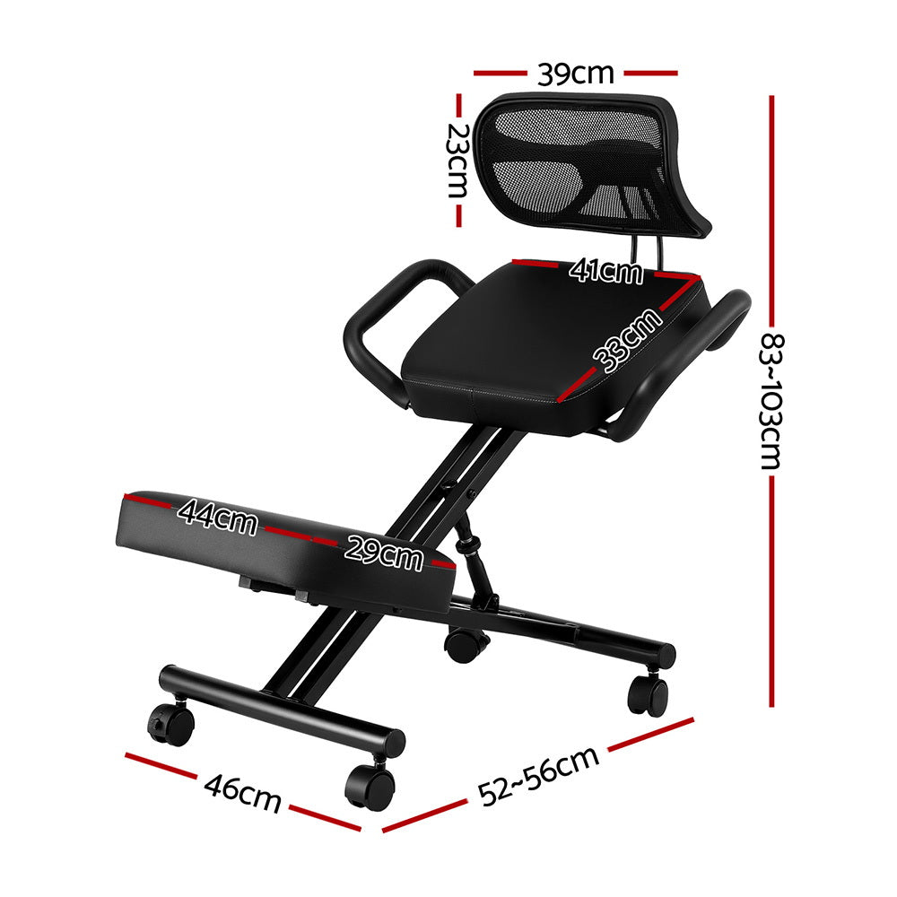 Artiss Kneeling Chair Ergonomic Office Home Knee Seat Posture Back Stretch Rest KCHAIR-PU-BACK-BK