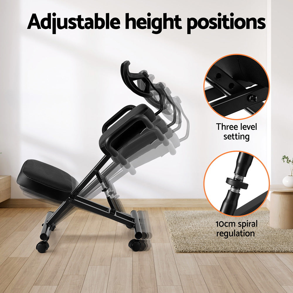 Artiss Kneeling Chair Ergonomic Office Home Knee Seat Posture Back Stretch Rest KCHAIR-PU-BACK-BK