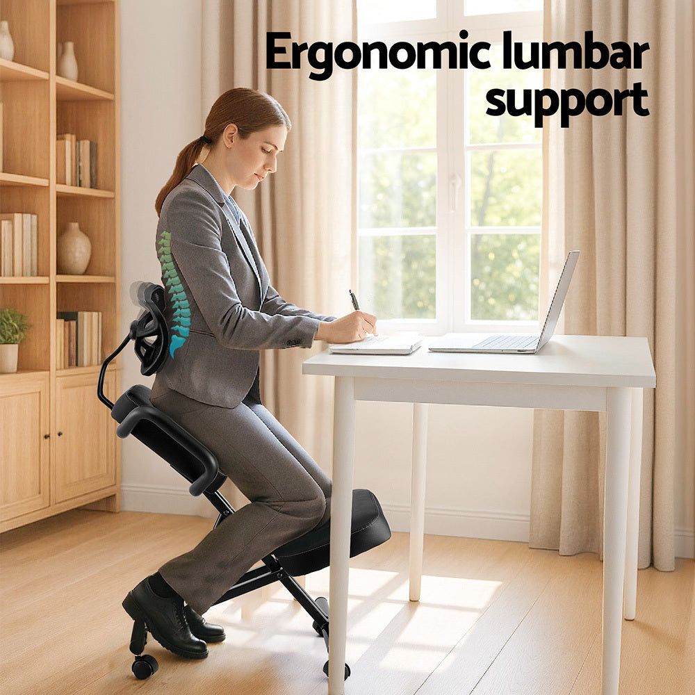 Artiss Kneeling Chair Ergonomic Office Home Knee Seat Posture Back Stretch Rest KCHAIR-PU-BACK-BK