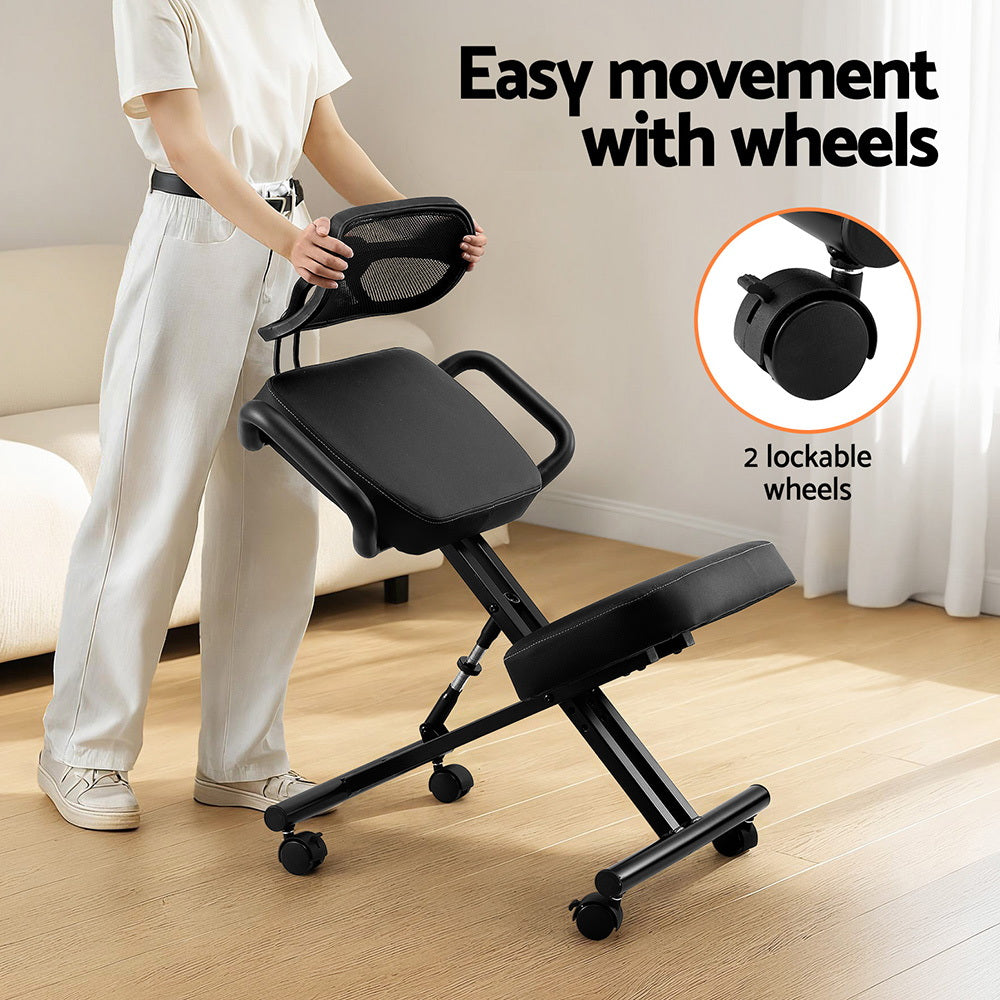 Artiss Kneeling Chair Ergonomic Office Home Knee Seat Posture Back Stretch Rest KCHAIR-PU-BACK-BK