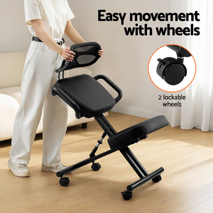 Artiss Kneeling Chair Ergonomic Office Home Knee Seat Posture Back Stretch Rest KCHAIR-PU-BACK-BK