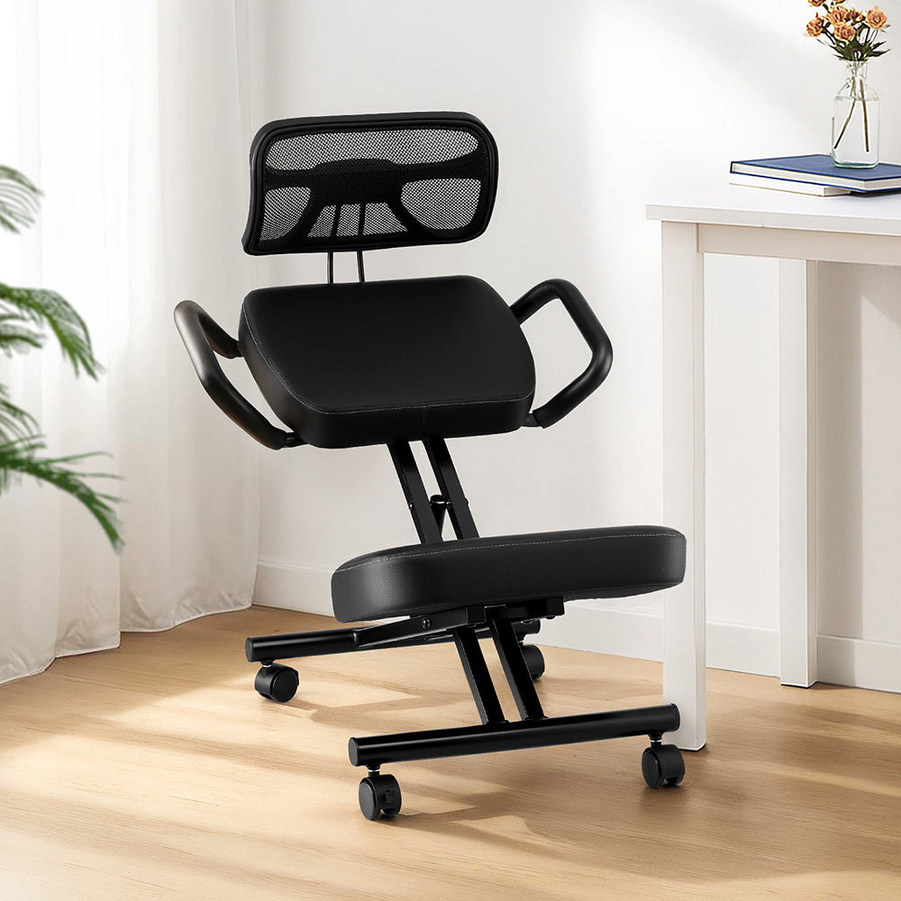 Artiss Kneeling Chair Ergonomic Office Home Knee Seat Posture Back Stretch Rest KCHAIR-PU-BACK-BK