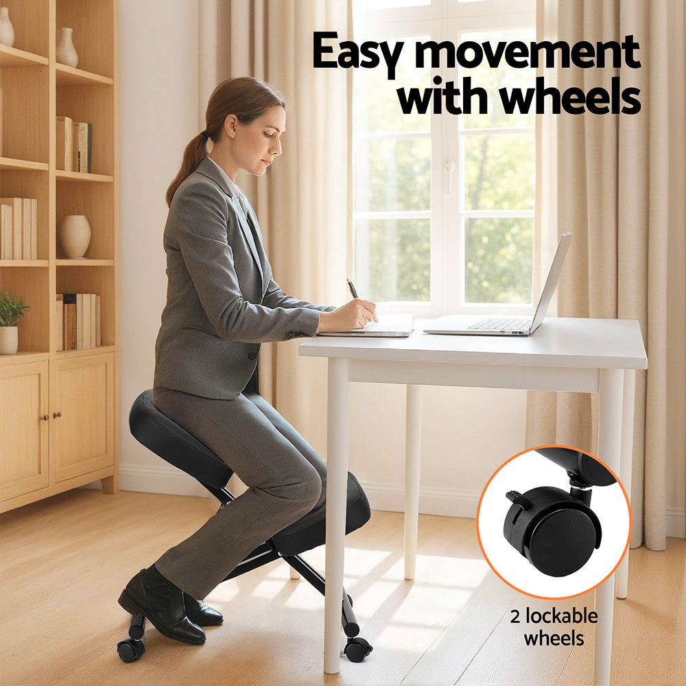 Artiss Kneeling Chair Ergonomic Office Chairs Home Knee Seat Posture Stretch Rest KCHAIR-PU-BK